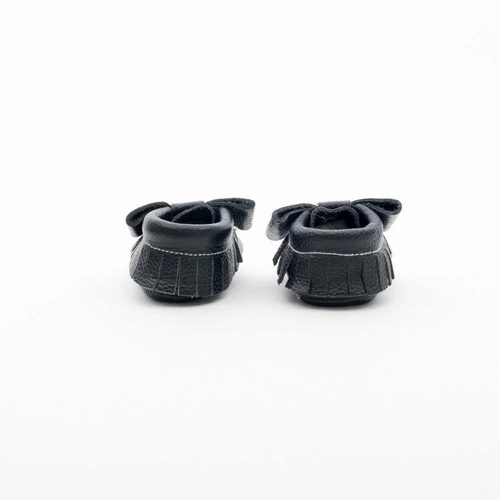 Ribbon Baby Leather Moccasins Black Beauty